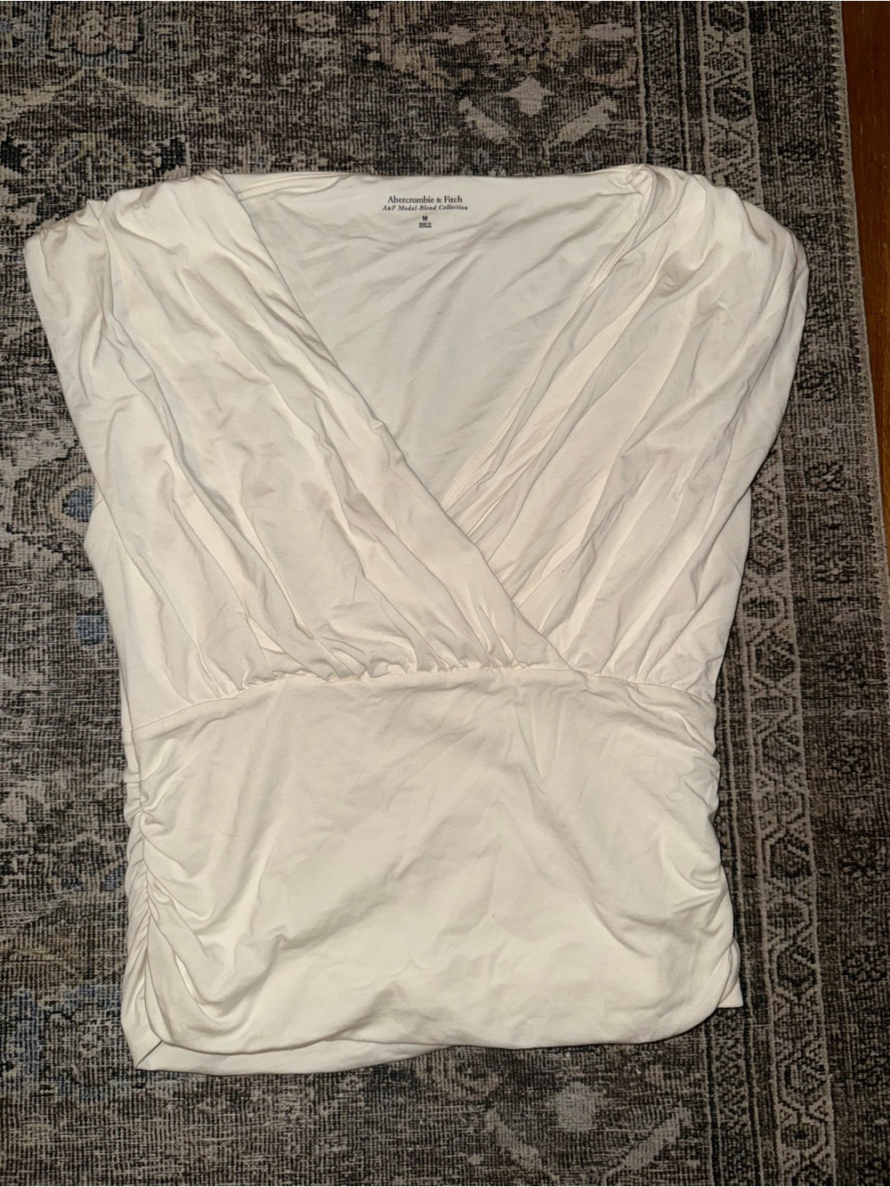 Abercrombie & Fitch White V-Neck Ruched Wrap-Style Women's Top